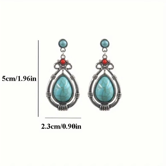 Vintage Ethnic Boho Turquoise Drop Earrings - Picture 3 of 4